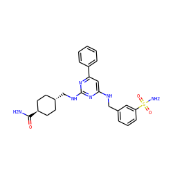 NC(=O)[C@H]1CC[C@H](CNc2nc(NCc3cccc(S(N)(=O)=O)c3)cc(-c3ccccc3)n2)CC1 ZINC000299821632