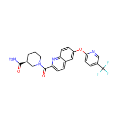 NC(=O)[C@H]1CCCN(C(=O)c2ccc3cc(Oc4ccc(C(F)(F)F)cn4)ccc3n2)C1 ZINC001772599383