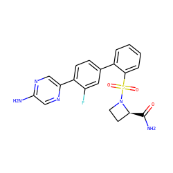 NC(=O)[C@H]1CCN1S(=O)(=O)c1ccccc1-c1ccc(-c2cnc(N)cn2)c(F)c1 ZINC000212154651