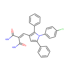 NC(=O)C(=Cc1cc(-c2ccccc2)n(-c2ccc(Cl)cc2)c1-c1ccccc1)C(N)=O ZINC000169330186