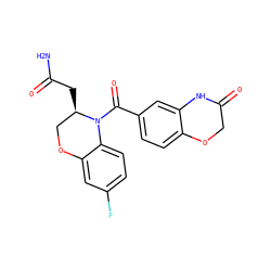 NC(=O)C[C@@H]1COc2cc(F)ccc2N1C(=O)c1ccc2c(c1)NC(=O)CO2 ZINC001772573313