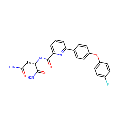 NC(=O)C[C@H](NC(=O)c1cccc(-c2ccc(Oc3ccc(F)cc3)cc2)n1)C(N)=O ZINC000113663736