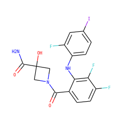 NC(=O)C1(O)CN(C(=O)c2ccc(F)c(F)c2Nc2ccc(I)cc2F)C1 ZINC000060325966