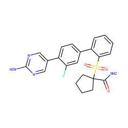 NC(=O)C1(S(=O)(=O)c2ccccc2-c2ccc(-c3cnc(N)nc3)c(F)c2)CCCC1 ZINC000224726401