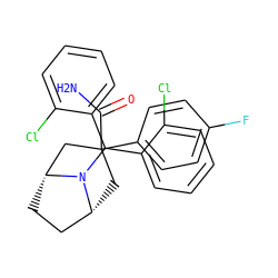 NC(=O)C1(c2ccc(F)cc2)C[C@@H]2CC[C@H](C1)N2C(c1ccccc1Cl)c1ccccc1Cl ZINC000040395697