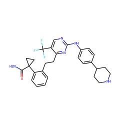 NC(=O)C1(c2ccccc2CCc2nc(Nc3ccc(C4CCNCC4)cc3)ncc2C(F)(F)F)CC1 ZINC000211073489