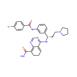 NC(=O)C1=c2ncnc(N[C@@H](CCN3CCCC3)c3cccc(NC(=O)c4ccc(Br)cc4)c3)c2=CCC1 ZINC000166951673