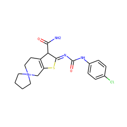 NC(=O)C1C(=NC(=O)Nc2ccc(Cl)cc2)SC2=C1CC[N+]1(CCCC1)C2 ZINC001772570659