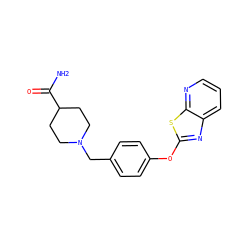 NC(=O)C1CCN(Cc2ccc(Oc3nc4cccnc4s3)cc2)CC1 ZINC000095561518