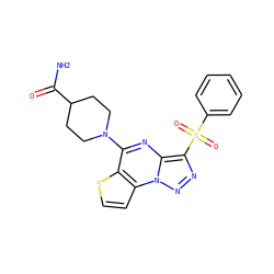 NC(=O)C1CCN(c2nc3c(S(=O)(=O)c4ccccc4)nnn3c3ccsc23)CC1 ZINC000020516283