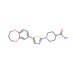 NC(=O)C1CCN(c2ncc(-c3ccc4c(c3)OCCCO4)s2)CC1 ZINC000066136652