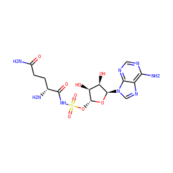 NC(=O)CC[C@@H](N)C(=O)NS(=O)(=O)O[C@H]1O[C@H](n2cnc3c(N)ncnc32)[C@H](O)[C@@H]1O ZINC000049016427