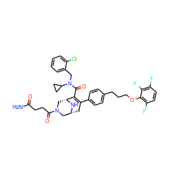 NC(=O)CCC(=O)N1C[C@H]2N[C@H](CC(c3ccc(CCCOc4c(F)ccc(F)c4F)cc3)=C2C(=O)N(Cc2ccccc2Cl)C2CC2)C1 ZINC000049833393