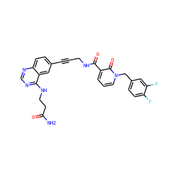 NC(=O)CCNc1ncnc2ccc(C#CCNC(=O)c3cccn(Cc4ccc(F)c(F)c4)c3=O)cc12 ZINC000096176290