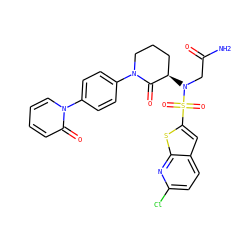 NC(=O)CN([C@@H]1CCCN(c2ccc(-n3ccccc3=O)cc2)C1=O)S(=O)(=O)c1cc2ccc(Cl)nc2s1 ZINC000029125508