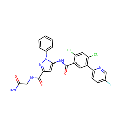 NC(=O)CNC(=O)c1cc(NC(=O)c2cc(-c3ccc(F)cn3)c(Cl)cc2Cl)n(-c2ccccc2)n1 ZINC001772593443