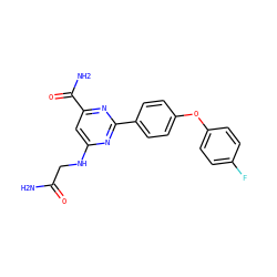 NC(=O)CNc1cc(C(N)=O)nc(-c2ccc(Oc3ccc(F)cc3)cc2)n1 ZINC000142446793