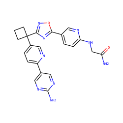 NC(=O)CNc1ccc(-c2nc(C3(c4ccc(-c5cnc(N)nc5)nc4)CCC3)no2)cn1 ZINC000114767827