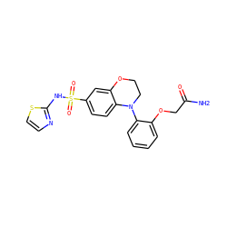 NC(=O)COc1ccccc1N1CCOc2cc(S(=O)(=O)Nc3nccs3)ccc21 ZINC000220247398
