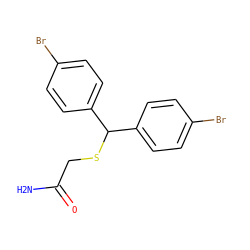 NC(=O)CSC(c1ccc(Br)cc1)c1ccc(Br)cc1 ZINC000066073725