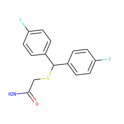 NC(=O)CSC(c1ccc(F)cc1)c1ccc(F)cc1 ZINC000000003850