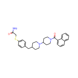 NC(=O)CSc1ccc(CC2CCN(C3CCN(C(=O)c4cccc5ccccc45)CC3)CC2)cc1 ZINC000013440440