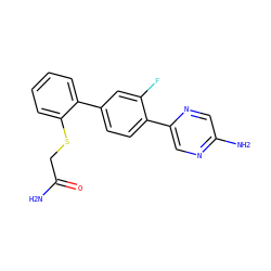 NC(=O)CSc1ccccc1-c1ccc(-c2cnc(N)cn2)c(F)c1 ZINC000224800572