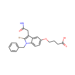 NC(=O)Cc1c(Br)n(Cc2ccccc2)c2ccc(OCCCC(=O)O)cc12 ZINC000001540046