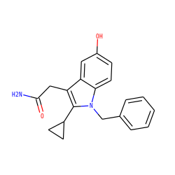 NC(=O)Cc1c(C2CC2)n(Cc2ccccc2)c2ccc(O)cc12 ZINC000013445742