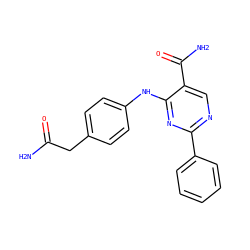 NC(=O)Cc1ccc(Nc2nc(-c3ccccc3)ncc2C(N)=O)cc1 ZINC000096938256