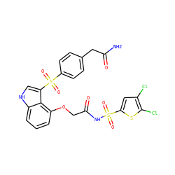 NC(=O)Cc1ccc(S(=O)(=O)c2c[nH]c3cccc(OCC(=O)NS(=O)(=O)c4cc(Cl)c(Cl)s4)c23)cc1 ZINC000044405545