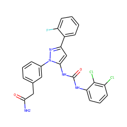NC(=O)Cc1cccc(-n2nc(-c3ccccc3F)cc2NC(=O)Nc2cccc(Cl)c2Cl)c1 ZINC000064513043