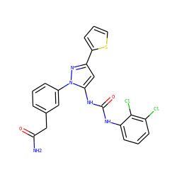 NC(=O)Cc1cccc(-n2nc(-c3cccs3)cc2NC(=O)Nc2cccc(Cl)c2Cl)c1 ZINC000058632718