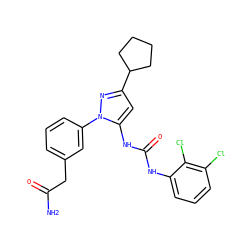 NC(=O)Cc1cccc(-n2nc(C3CCCC3)cc2NC(=O)Nc2cccc(Cl)c2Cl)c1 ZINC000064527025