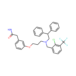 NC(=O)Cc1cccc(OCCCN(Cc2cccc(C(F)(F)F)c2Cl)CC(c2ccccc2)c2ccccc2)c1 ZINC000014973005