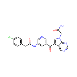 NC(=O)Cn1cc(C(=O)c2cncc(NC(=O)Cc3ccc(Cl)cc3)c2)c2cncnc21 ZINC000169707857