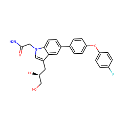 NC(=O)Cn1cc(C[C@H](O)CO)c2cc(-c3ccc(Oc4ccc(F)cc4)cc3)ccc21 ZINC000145360674