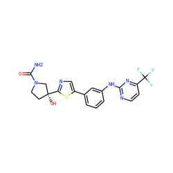 NC(=O)N1CC[C@](O)(c2ncc(-c3cccc(Nc4nccc(C(F)(F)F)n4)c3)s2)C1 ZINC000141699577