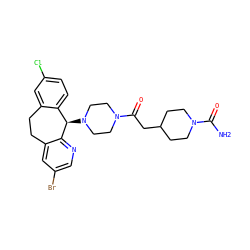 NC(=O)N1CCC(CC(=O)N2CCN([C@@H]3c4ccc(Cl)cc4CCc4cc(Br)cnc43)CC2)CC1 ZINC000014300351
