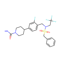 NC(=O)N1CCC(c2ccc(CN(CC(F)(F)F)S(=O)(=O)Cc3ccccc3)c(F)c2)CC1 ZINC000144747031