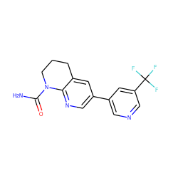 NC(=O)N1CCCc2cc(-c3cncc(C(F)(F)F)c3)cnc21 ZINC000221441156