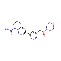 NC(=O)N1CCCc2cc(-c3cncc(CC(=O)N4CCOCC4)c3)cnc21 ZINC001772610051