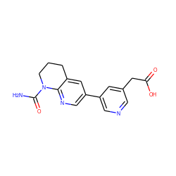 NC(=O)N1CCCc2cc(-c3cncc(CC(=O)O)c3)cnc21 ZINC000221409200
