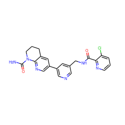 NC(=O)N1CCCc2cc(-c3cncc(CNC(=O)c4ncccc4Cl)c3)cnc21 ZINC001772603408