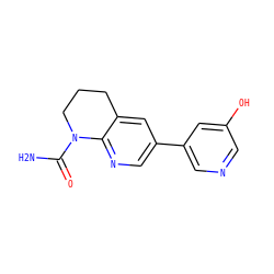 NC(=O)N1CCCc2cc(-c3cncc(O)c3)cnc21 ZINC001772608046