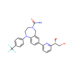 NC(=O)N1CCN(c2ccc(C(F)(F)F)cc2)c2ccc(-c3cccc([C@H](O)CO)n3)cc2C1 ZINC000473124994
