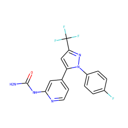 NC(=O)Nc1cc(-c2cc(C(F)(F)F)nn2-c2ccc(F)cc2)ccn1 ZINC000167477995