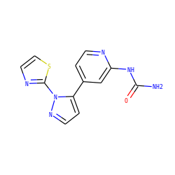 NC(=O)Nc1cc(-c2ccnn2-c2nccs2)ccn1 ZINC000167966813