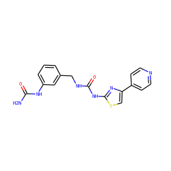 NC(=O)Nc1cccc(CNC(=O)Nc2nc(-c3ccncc3)cs2)c1 ZINC000143662732