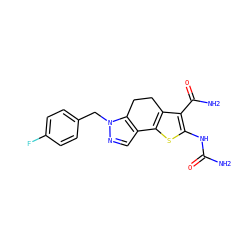 NC(=O)Nc1sc2c(c1C(N)=O)CCc1c-2cnn1Cc1ccc(F)cc1 ZINC000066066147